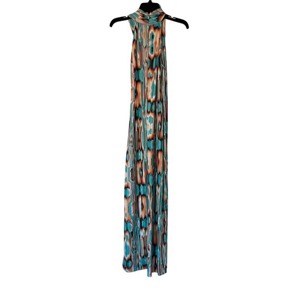 NEW Rachel Roy abstract halter neck long maxi dress slit retro - Picture 4 of 8
